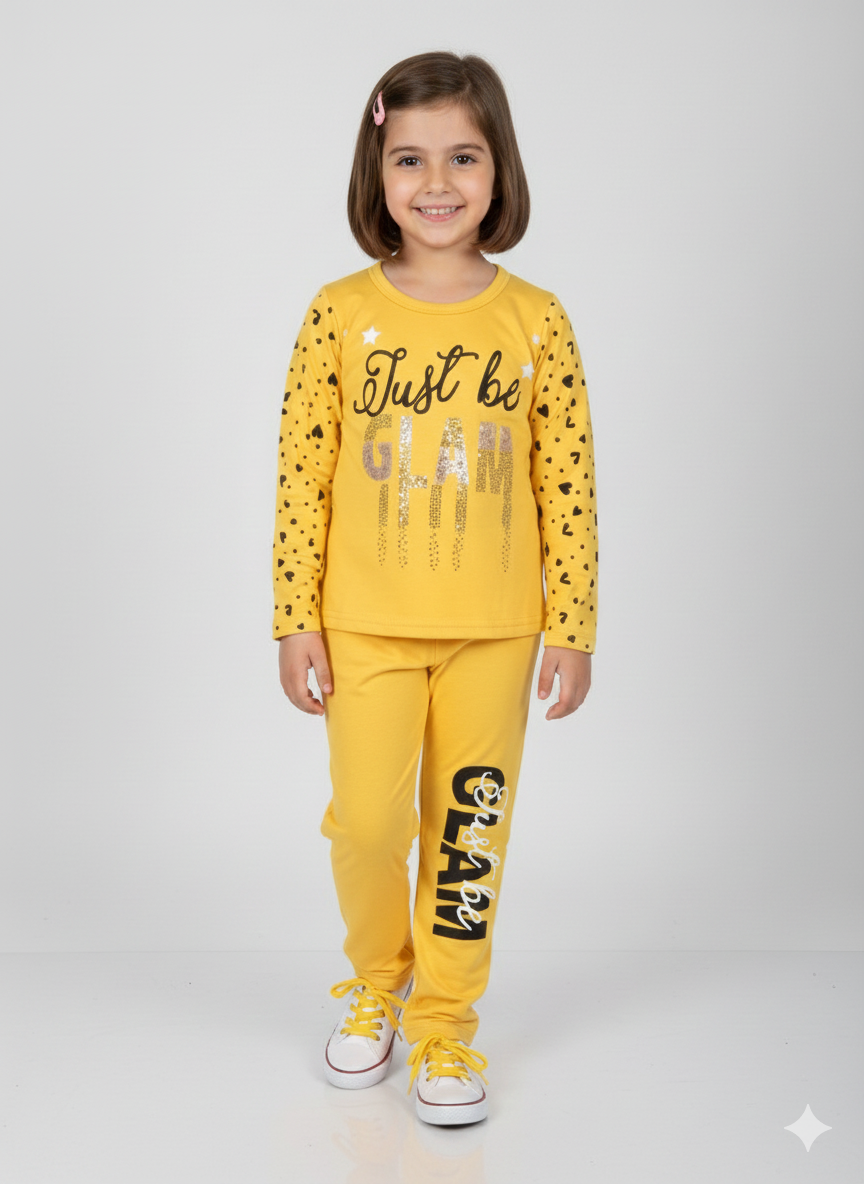 Sparkly LOVE Heart Toddler Girl Outfit | Mint Green Top & Heart Print Leggings Set