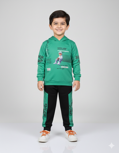 "Super Jump" Activewear Toddler Boy Tracksuit Set | Hooded Sweatshirt & Joggers
