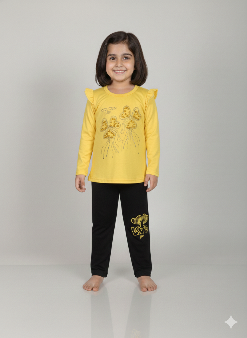 Girls Top & Black Legging Set – Stylish Casual Wear for Kids Pre Winter