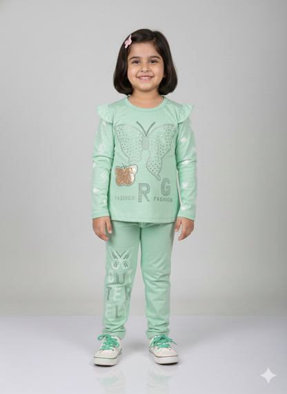 Glamorous Butterfly Rhinestone Toddler Girl Suit | Long Sleeve Top & Matching Leggings Set