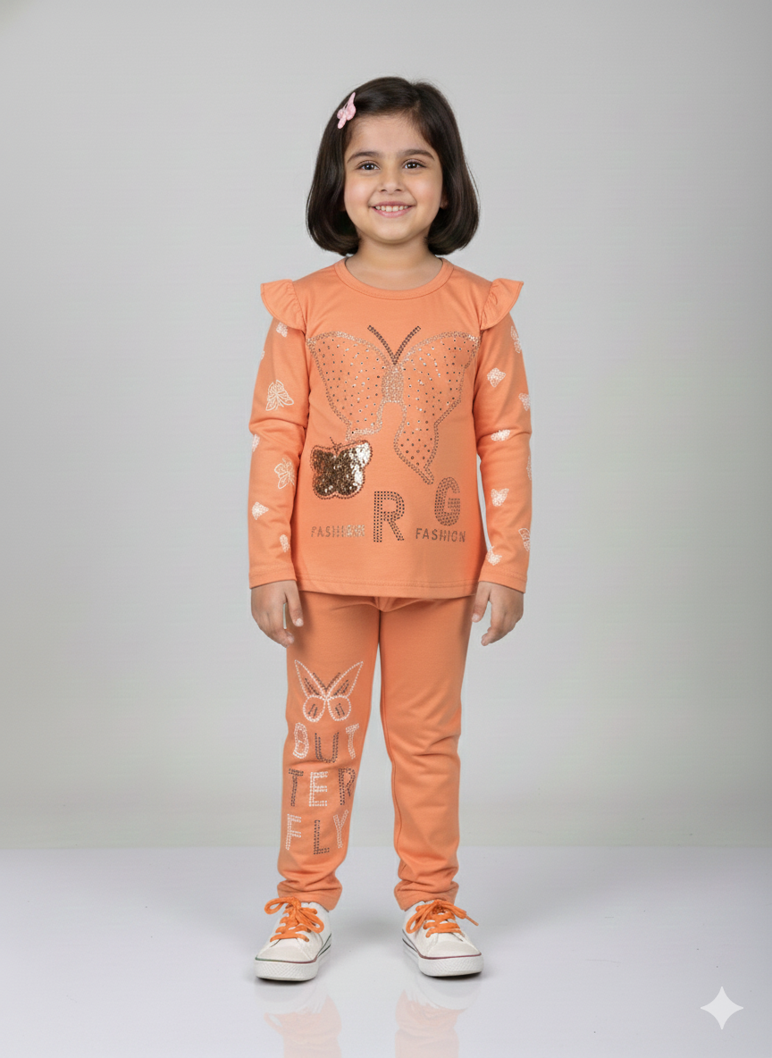 Glamorous Butterfly Rhinestone Toddler Girl Suit | Long Sleeve Top & Matching Leggings Set