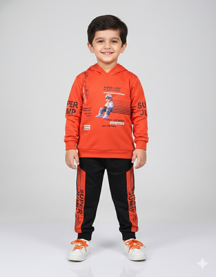 "Super Jump" Activewear Toddler Boy Tracksuit Set | Hooded Sweatshirt & Joggers