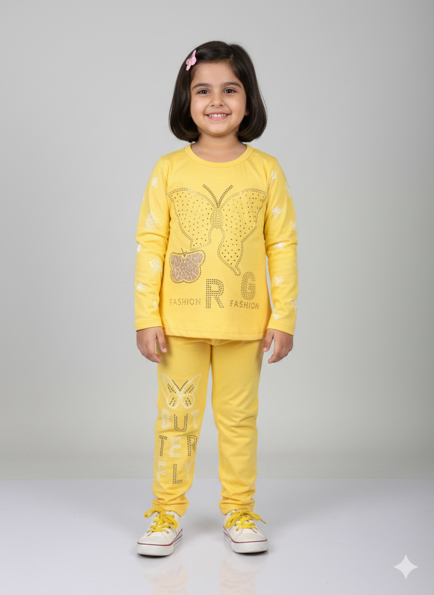 Glamorous Butterfly Rhinestone Toddler Girl Suit | Long Sleeve Top & Matching Leggings Set