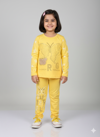 Glamorous Butterfly Rhinestone Toddler Girl Suit | Long Sleeve Top & Matching Leggings Set