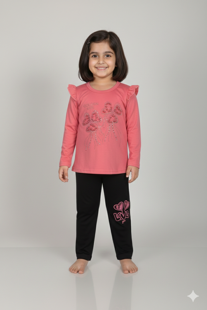 Girls Top & Black Legging Set – Stylish Casual Wear for Kids Pre Winter