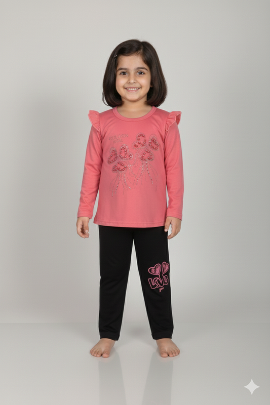 Girls Top & Black Legging Set – Stylish Casual Wear for Kids Pre Winter