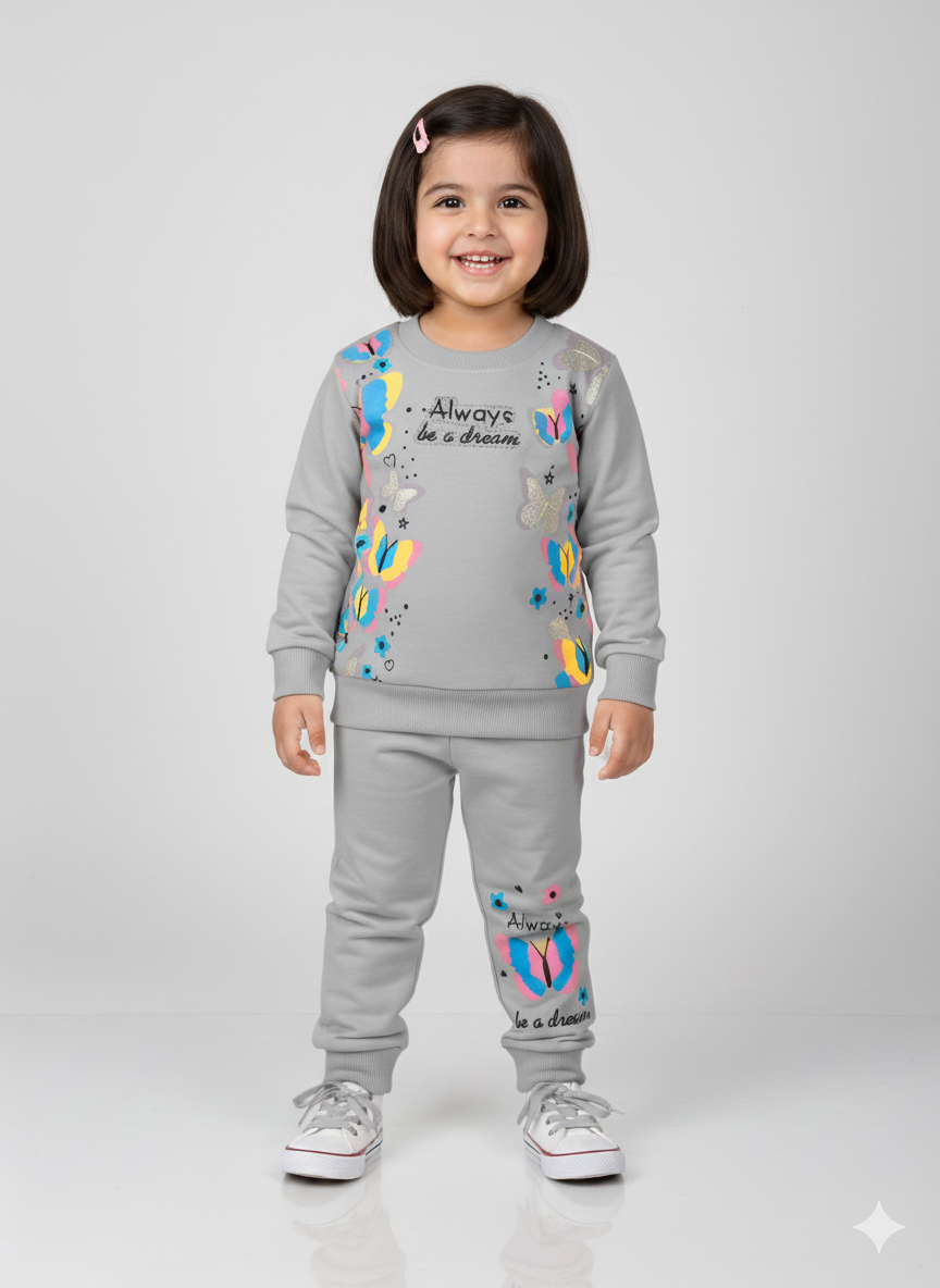 "Always Be a Dream" Butterfly Toddler Girl Tracksuit | Yellow Sweatshirt & Jogger Set