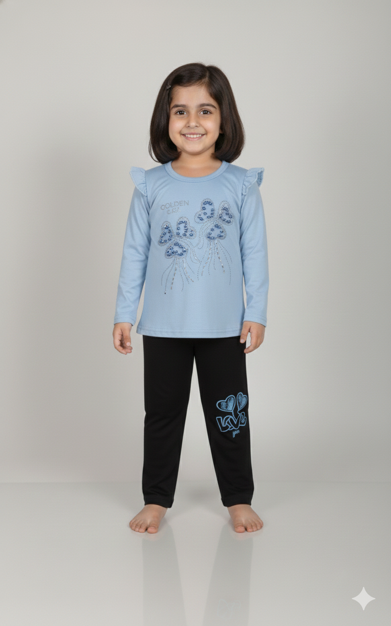 Girls Top & Black Legging Set – Stylish Casual Wear for Kids Pre Winter