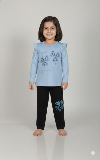 Girls Top & Black Legging Set – Stylish Casual Wear for Kids Pre Winter