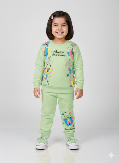 "Always Be a Dream" Butterfly Toddler Girl Tracksuit | Yellow Sweatshirt & Jogger Set